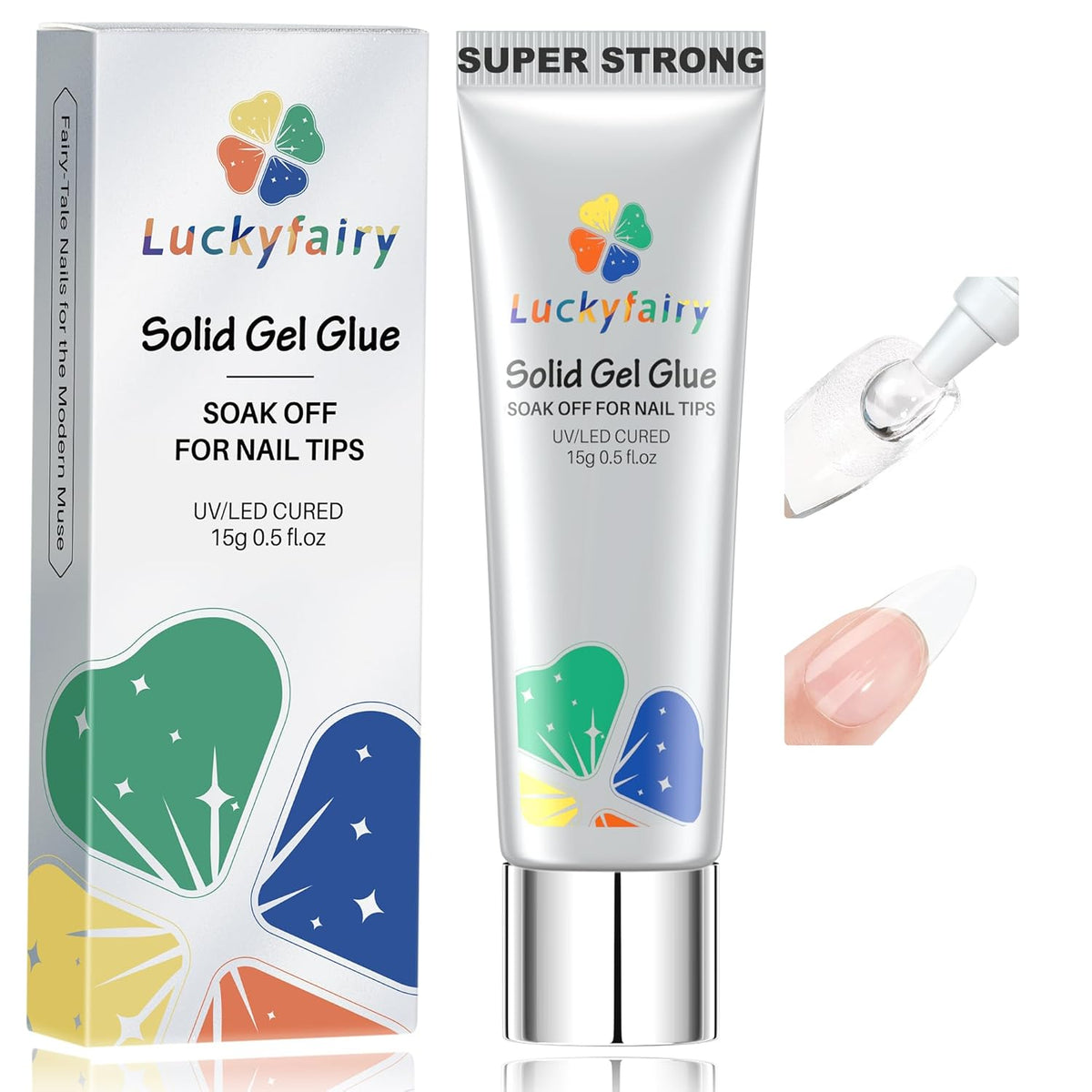 Nail Glue Gel for Nail Tips, Super Strong Solid Gel Glue U V Cured Needed, 15ml Soak Off Soft Adhesive Bonding for Acrylic Nails, Nails Extension Fake Nails