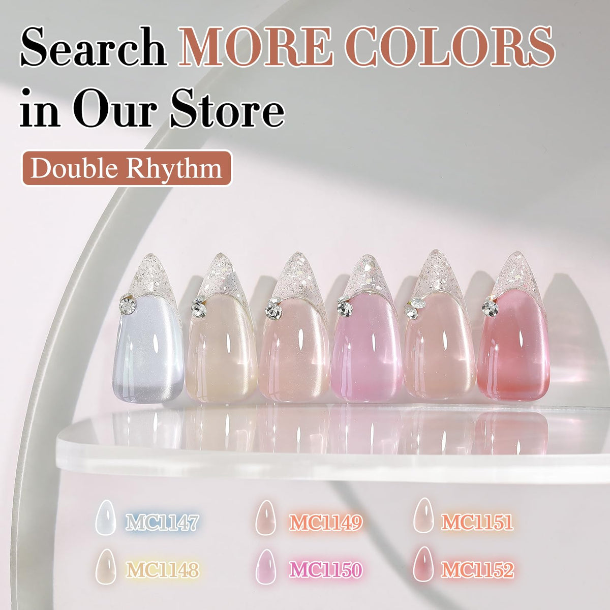 Double Rhythm 0.5 Oz Cat Eye Gel Polish with Magnet Same Color Same Bottle Holographic Glitter Shimmer Translucent Color Salon 15 ML Magnetic Nail Art (Peach Pink-MC1149)