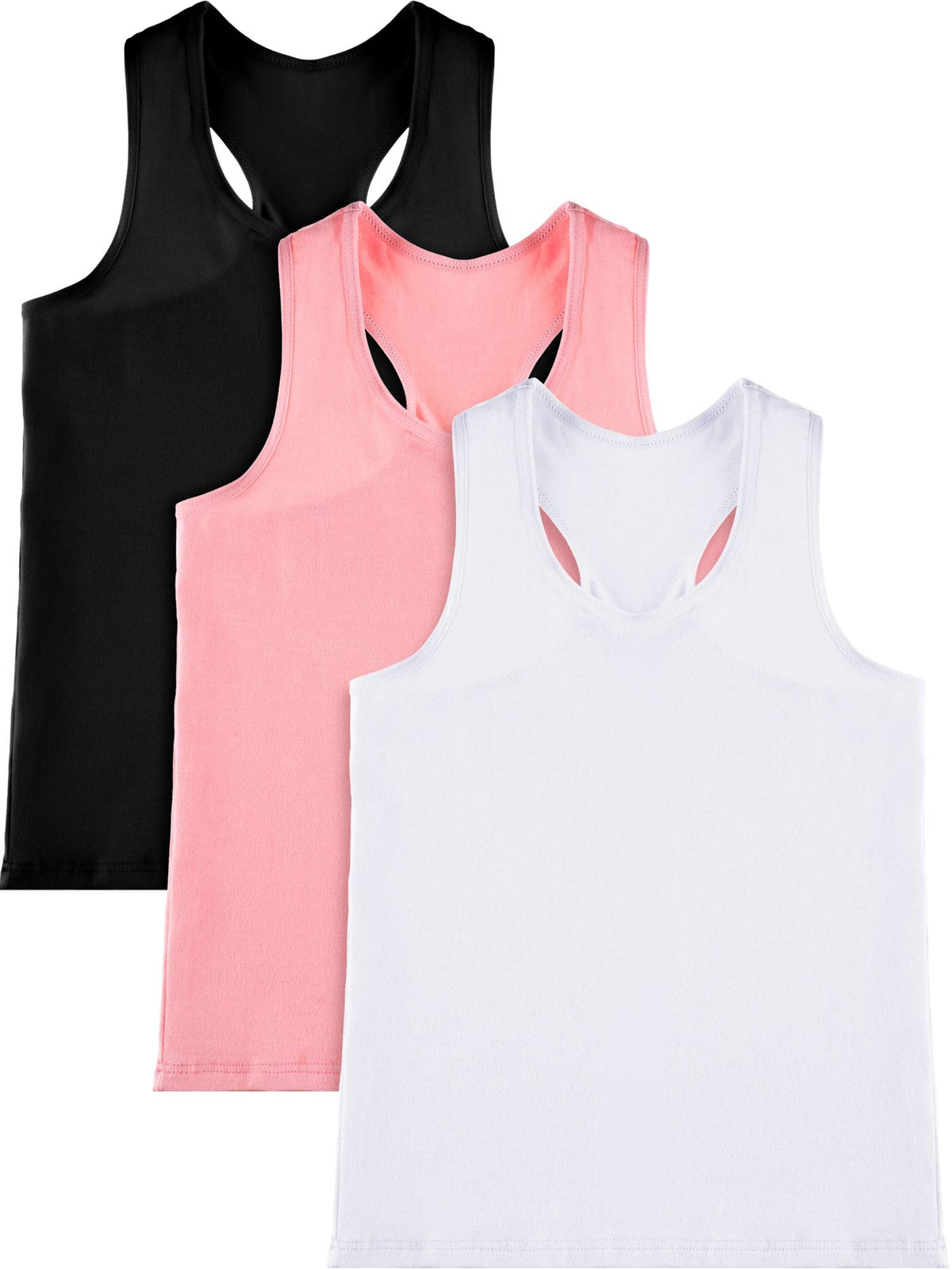 Boao 3 Pieces Girls Dance Tank Top Racerback Crop Tank Top Sleeveless Dance Outfit for Ballet Gymnastics Wear(11-12 Years,Black, White, Pink)