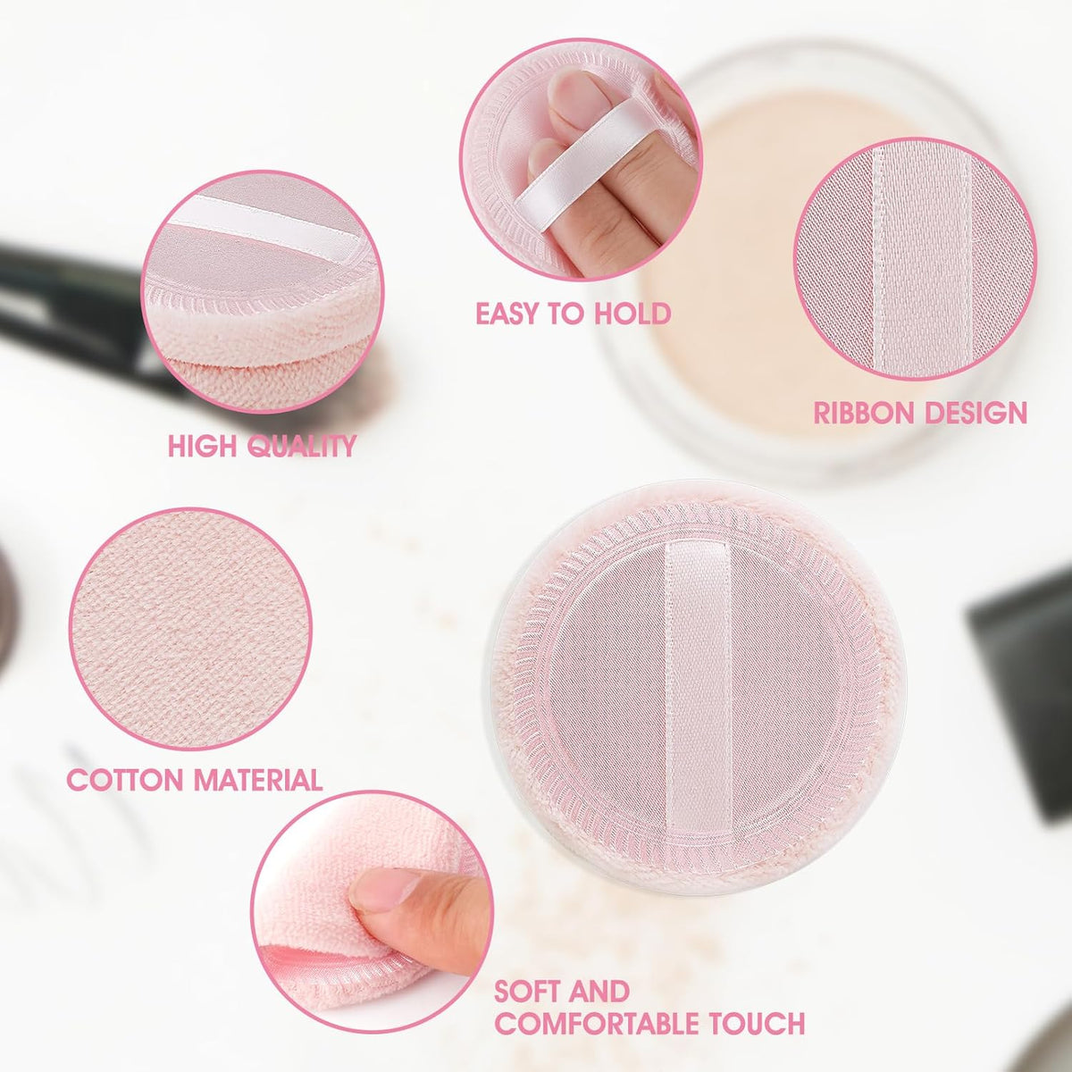 12PCS Makeup Powder Puffs Pink Cotton Powder Puffs Round Powder Puff for Makeup Face Powder Velour Puffs for Loose Powder Washable (pink+skincolor-12pcs)