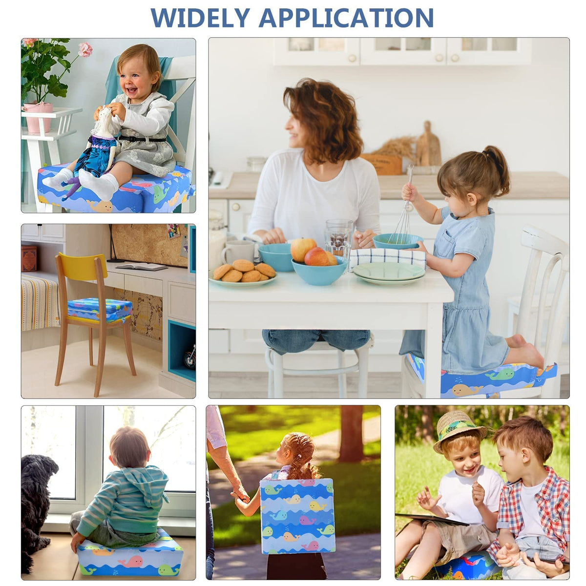 Toddler Booster Seat for Dining Table, 4inch Toddler Cushion, Portable Booster Seats Baby, Adjustable Kids Chair Heightening Booster, Washable Chair Seat Pad Mat for Kids. (Blue)