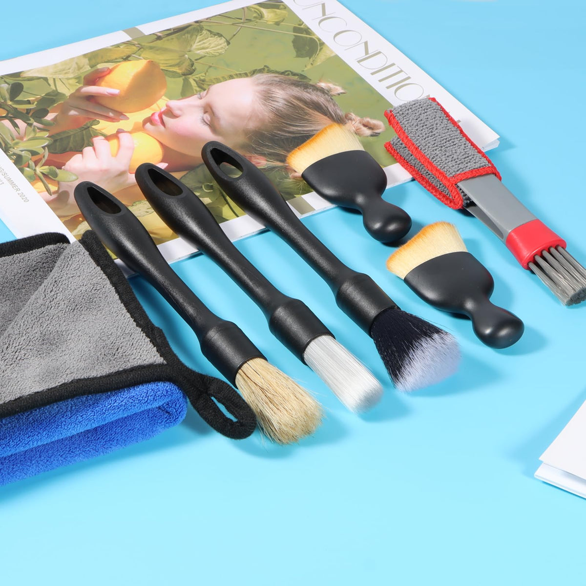 Zhtulck Car Detailing Brush, 7 PCS Car Interior Brush Set, Automotive Interior Dusting Brush, Car Cleaning Brush for Cleaning Car Interior Exterior, Air Vents, Dashboard Engines Leather Wheel