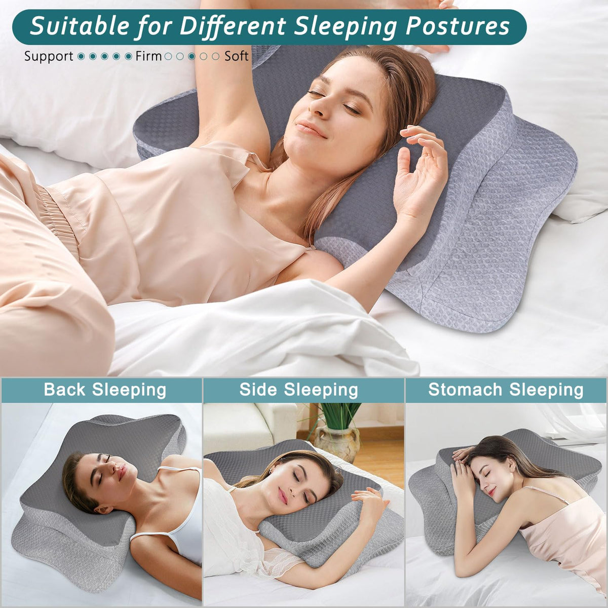 CHxxy Cervical Neck Pillow for Pain Relief Sleeping, Contour Memory Foam Pillows, Ergonomic Side Sleeper Pillows for Adults, Cooling Orthopedic Neck Support Pillow for Back Stomach Sleepers