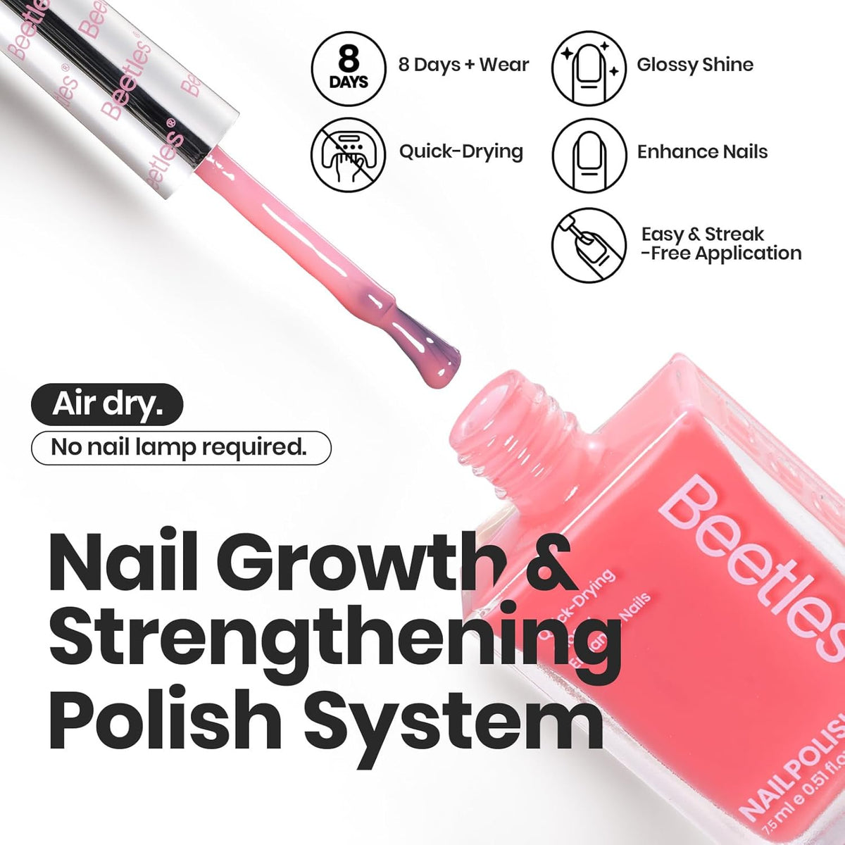Beetles Nail Polish Set Heartbeat-6 Colors Hot Pink White Jelly Nude Pink Nail Polish Set Shimmer Pearl Quick Dry Finger Nail Polish DIY Nail Art Salon Home Gift for Women & Girls
