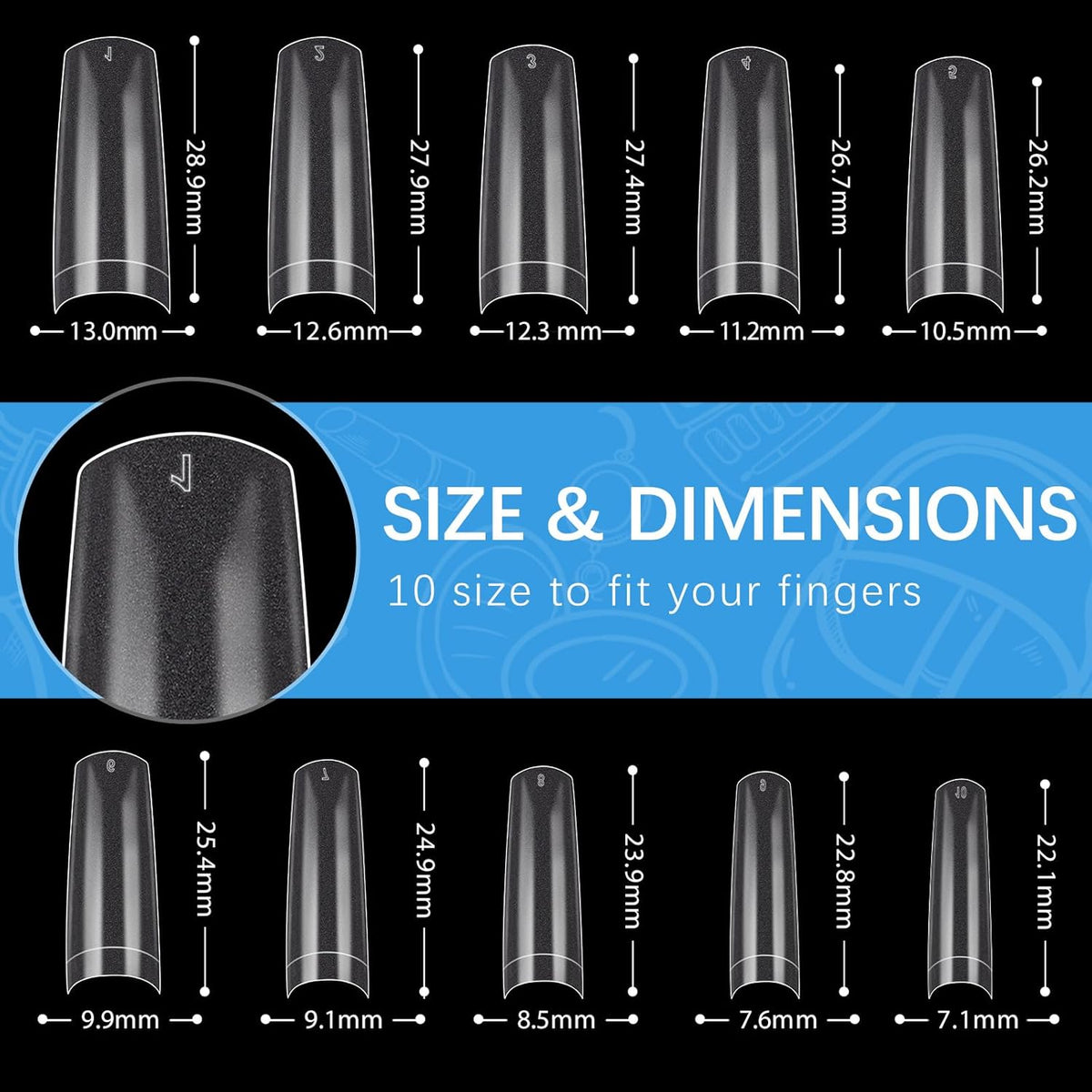 Long Coffin Nails Tip - INFELING Clear Gel Nail Tips 500PCS Half Cover Nail Tips for Acrylic Nails Professional with Box for Nail Salons Home, 10 Sizes