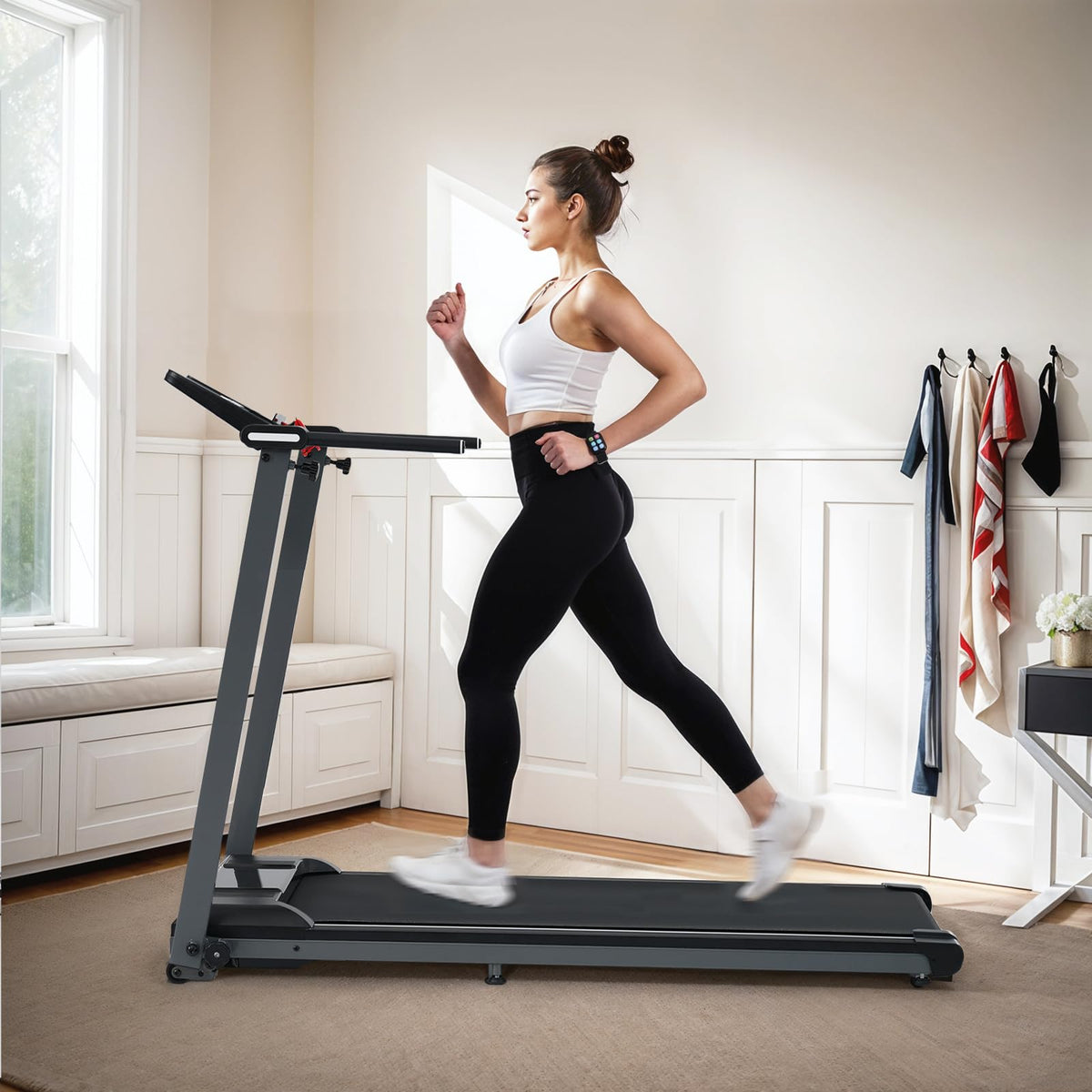 Merax Treadmills, 2.5HP Incline Foldable Treadmill for Home Office, 300 LBS Capacity Electric Walking Running Machine with 15.6" Wide Belt, Walking Pad Treadmill with Handle Bar
