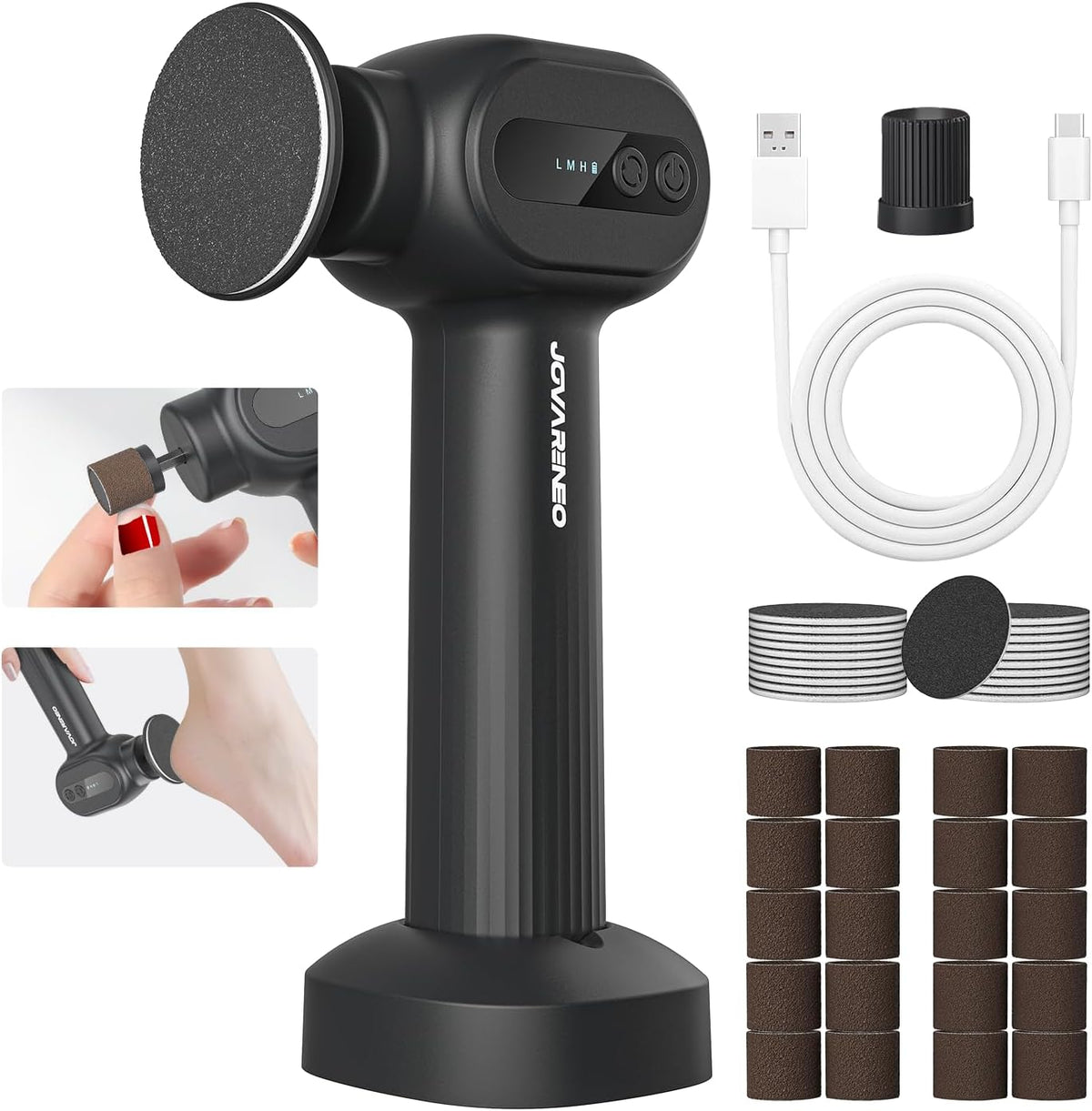 Electric Foot Callus Remover Rechargeable, Electronic Foot File Pedicure Tool, 2 in 1 Foot Grinder, Pro Foot Scrubber Kit for Dead, Hard, Cracked Skin, with 6 Speeds & 20 Sandpaper Discs