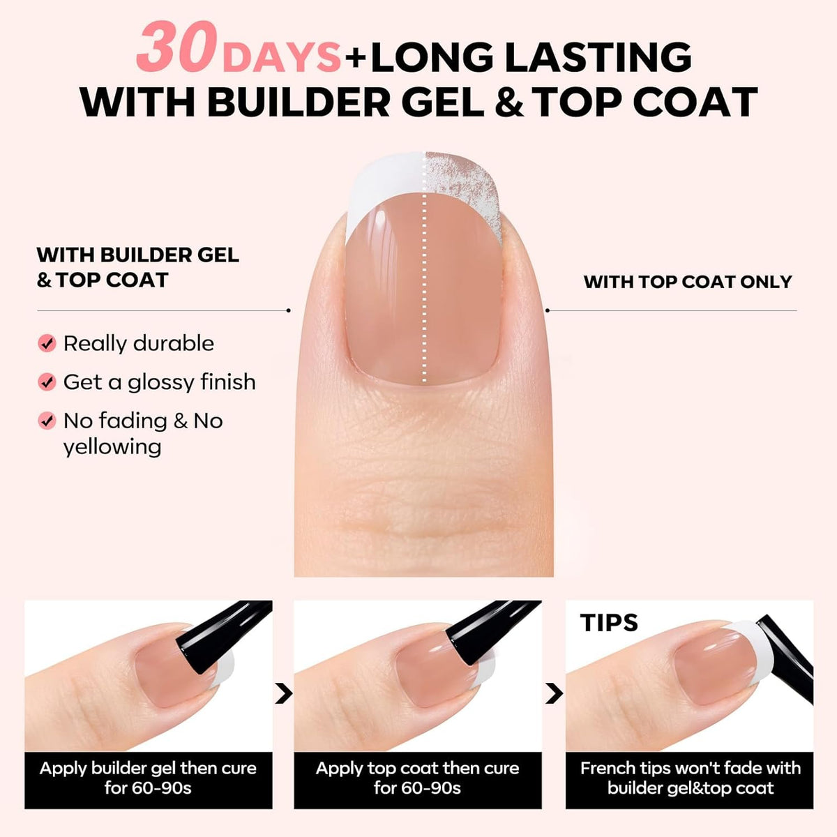 modelones French Tip Press on Nails, Short Square Fake Nails with Nail Box, Deep Nude Gel Nail Tips for Women, Soft Glue-On Nails for Natural Salon Look, DIY Nail Art Kit