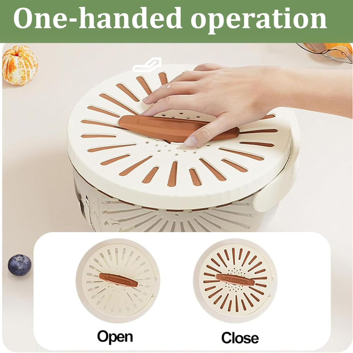 2 Pcs MultiPurpose Fruit Strainer Drain Basket with Lid & Collapsible Handle,2 in 1 Draining and Preservation Basket, Fruit Cleaner Bowl for Fridge Freshness and Outdoor Picnics(Brown)