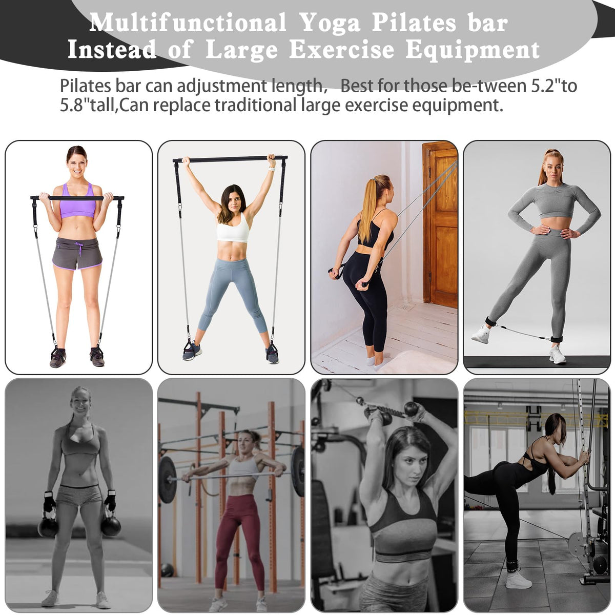 Bbtops Pilates Bar Kit with Resistance Bands, Flexbands Kit Exercise Fitness Equipment for Women & Men Home Gym Yoga, Multifunctional Pilates Bar Full Body Workout Equipment Black