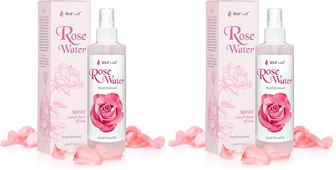 Well's Oil Rosewater Mist Spray (8 Fl oz) – Hydrates, Soothes & Refreshes | 100% Natural | No Chemical | for All Skin and Hair Types (Pack of 2)