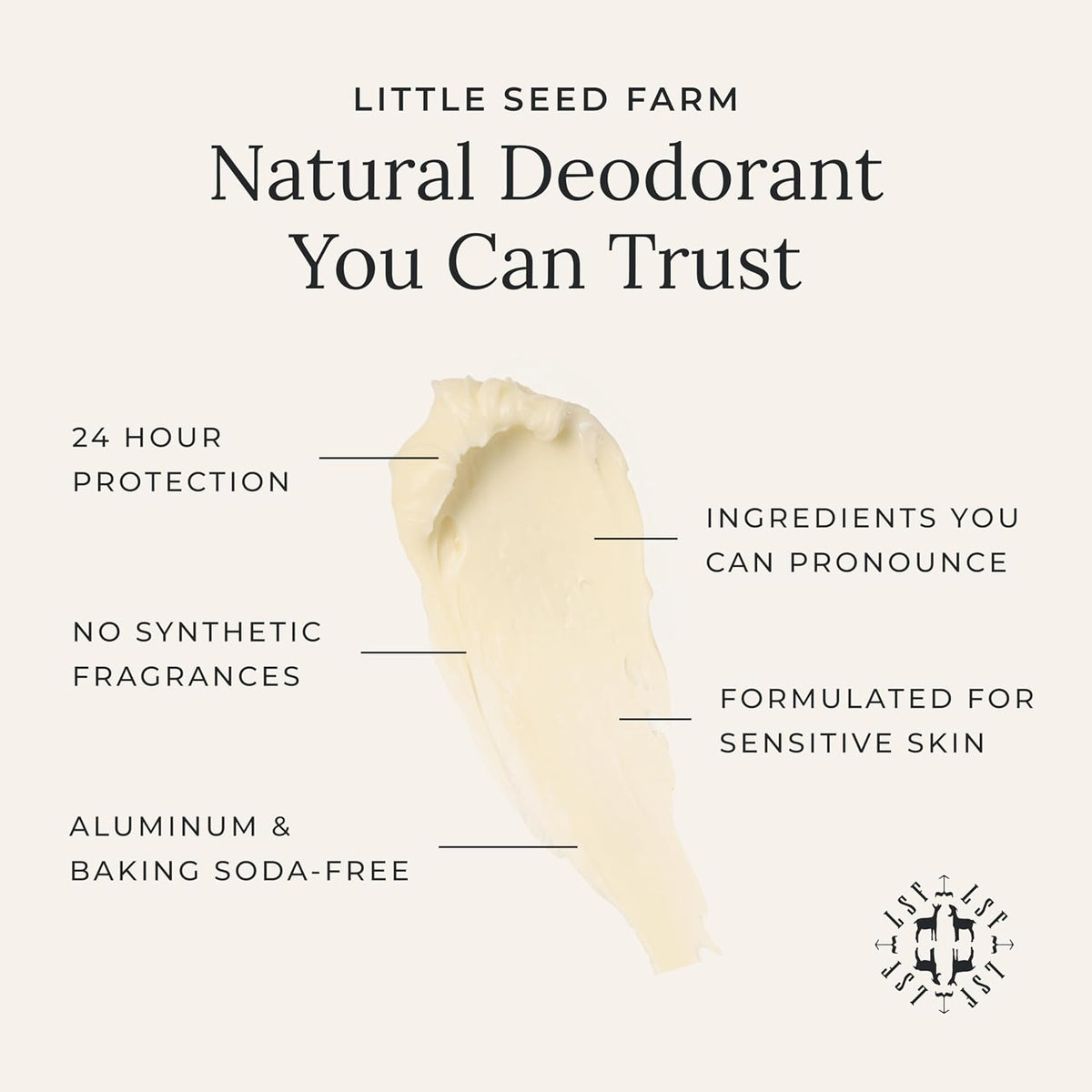 Little Seed Farm All Natural Deodorant Cream, Aluminum Free Deodorant for Women or Men, 2.4 Ounce - Grapefruit Lemon