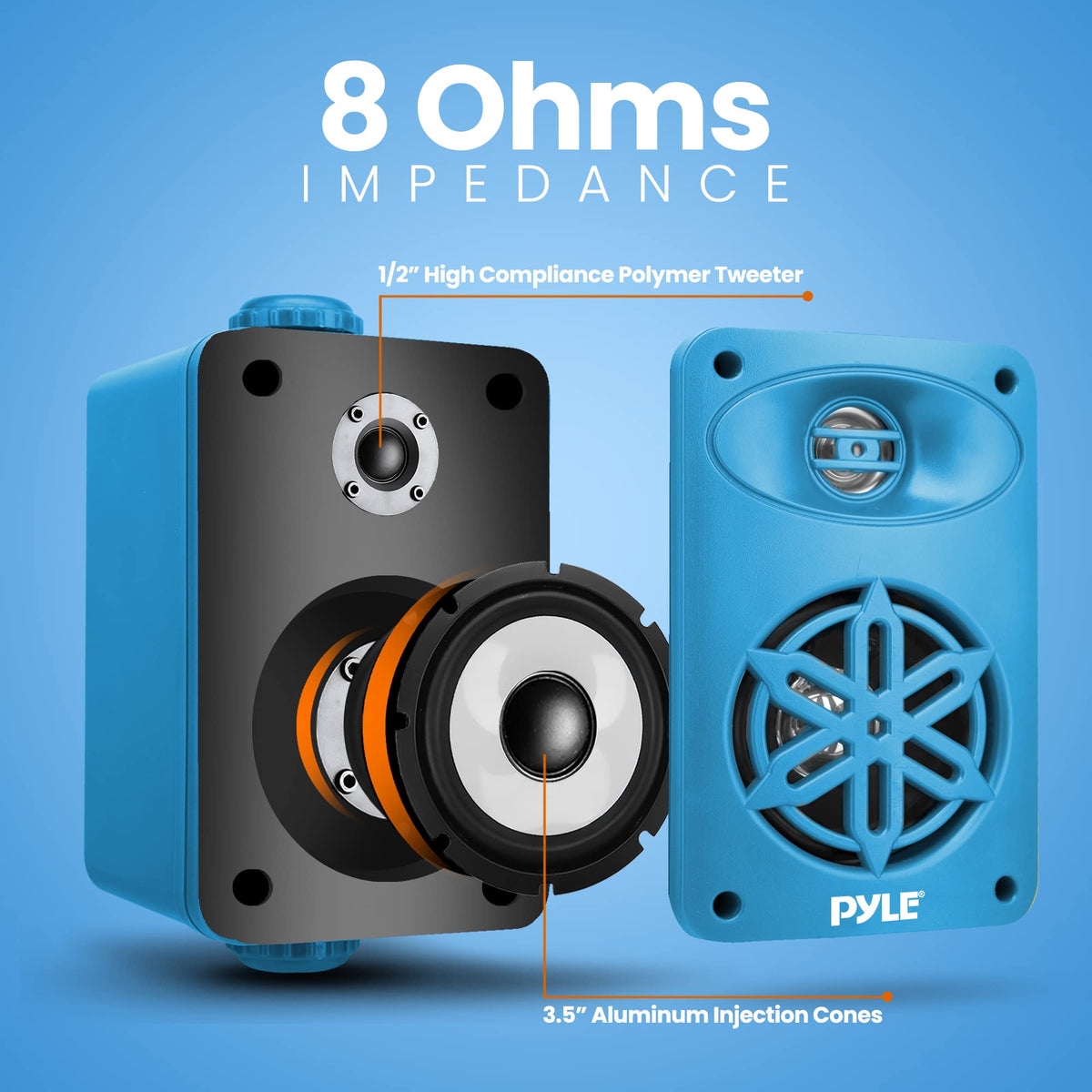 PyleUsa Bluetooth In/outdoor Speakers Pair - 200 Watt Dual Waterproof 3.5” 2-Way Full Range System w/ 1/2” High Compliance Polymer Tweeter - Home, Boat, Marine, Deck, Patio, Poolside - PDWRBT36BL