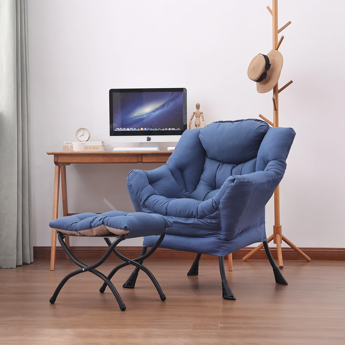 Givjoy Lazy Chair and Ottoman, Large Accent Lounge Chair with Armrests and a Side Pocket, Modern Leisure Upholstered Sofa Reading Armchair with Footrest for Bedroom, Living Room, Dorm Rooms, Office