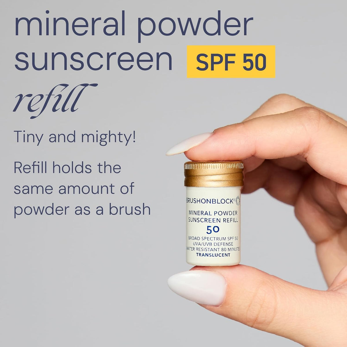 Brush On Block Mineral Sunscreen Powder Refill, Natural Broad-Spectrum SPF 50, Safe for Sensitive Skin, UVA UVB Face Protection, Reef Friendly (Translucent - Refill)