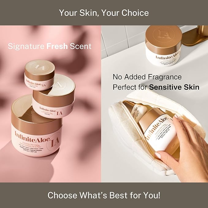 InfiniteAloe Complete Skin Care, Aloe Vera Powered Face and Body Cream for All Skin Types, Dry Skin Everyday Hero, Original Scent - 2 Large Jar 8 oz & 2 Travel Jar 0.5 oz