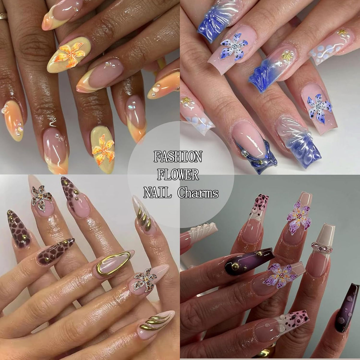 4 Boxes Nail Gems Colorful Flower Nail Charms for Acrylics - Crystals, Half Rounds Flatback Pearls and Rhinestone & Accessories for DIY Nails Art Decor for Women Nails Design