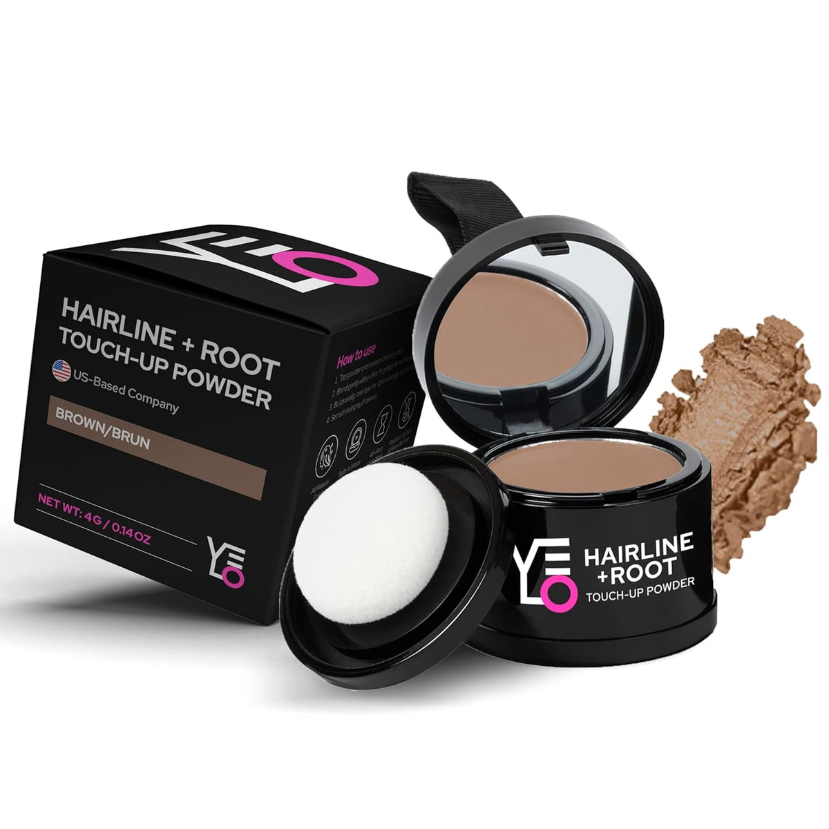 VELO Hairline Powder–BROWN Hair Root Touch Up Powder for Women & Men–Instantly Covers Gray Hair, Thinning Hair & Bald Spots–Sweatproof Root Cover Up–Puff & Mirror Compact, 13 Shades