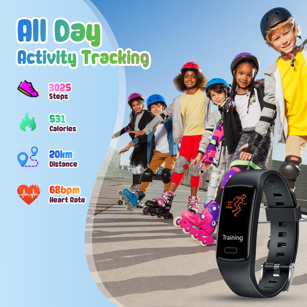 Smart Fitness Tracker Watch for Kids - Boys Girls Waterproof Smartwatch with Pedometer Heart Rate Sleep Tracking Alarm Clock Activity Tracker Calorie Step Counter Watch for Girls Boys Teens