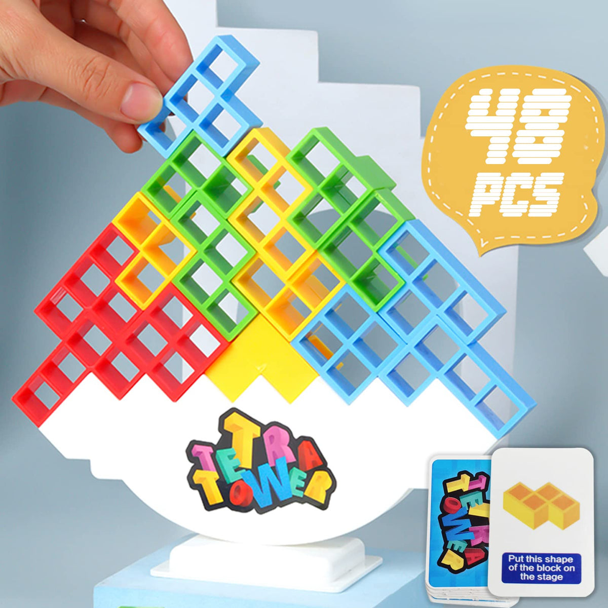 48 Pcs Tetra Tower Balance Stacking Blocks Game, Board Games for 2 Players+ Family Games, Parties, Travel, Kids & Adults Team Building Blocks Toy