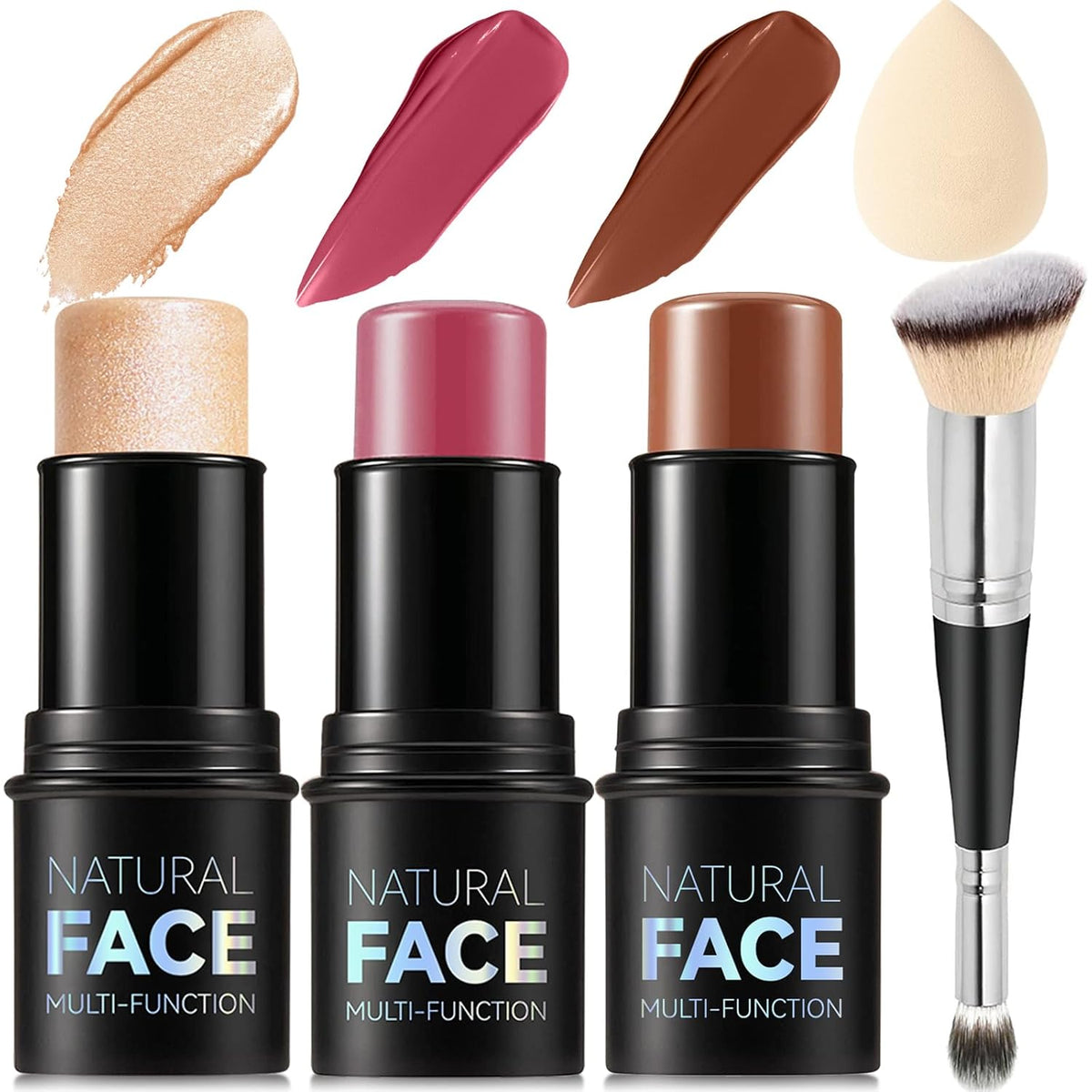 3Pcs Cream Contour Stick Makeup Kit, Shades with Highlighter, Blush and Bronzer Contour Stick for Sculpt the Cheeks, Long Lasting, Waterproof, Matte & Dewy Finish LIGHT FAIR(8+10+12)