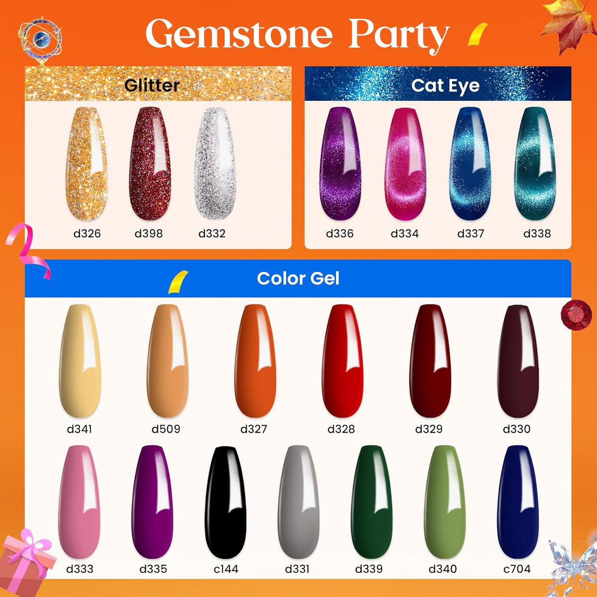 Beetles Halloween Gel Nail Polish 20 Fall Colors Cat Eye Gel Polish Set Burgundy Red Purple Orange Black with Magnet Pen Base Top Coat DIY Salon Manicured Soak Off UV Gifts for Women Gemstone Party