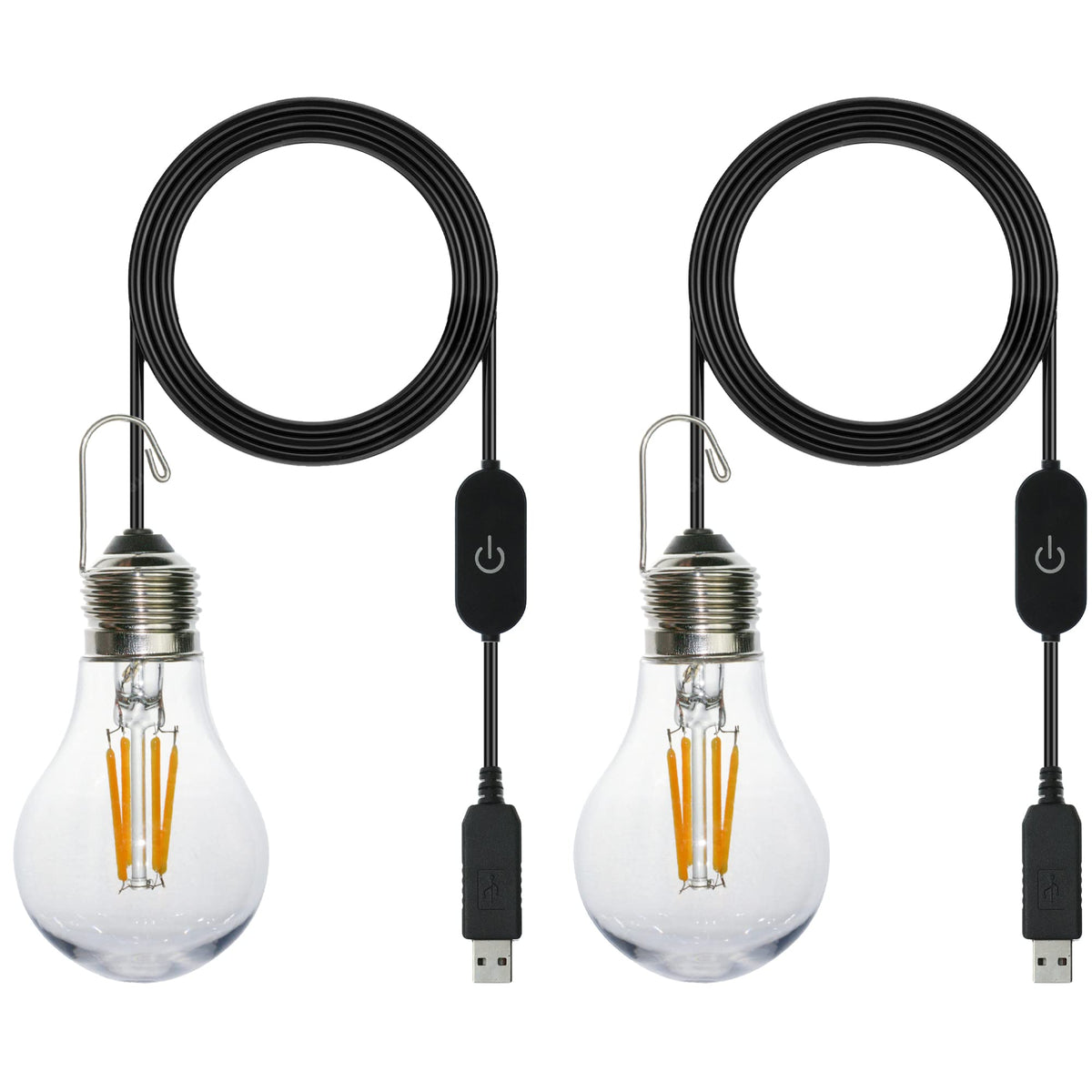 2-Pack Dimmable Shatterproof Waterproof Camping Light with USB Plug, 7.5ft Cord with Built-in Hanger Outdoor Durable Portable Lights for RV Tent Garage Hiking Nighttime Activities