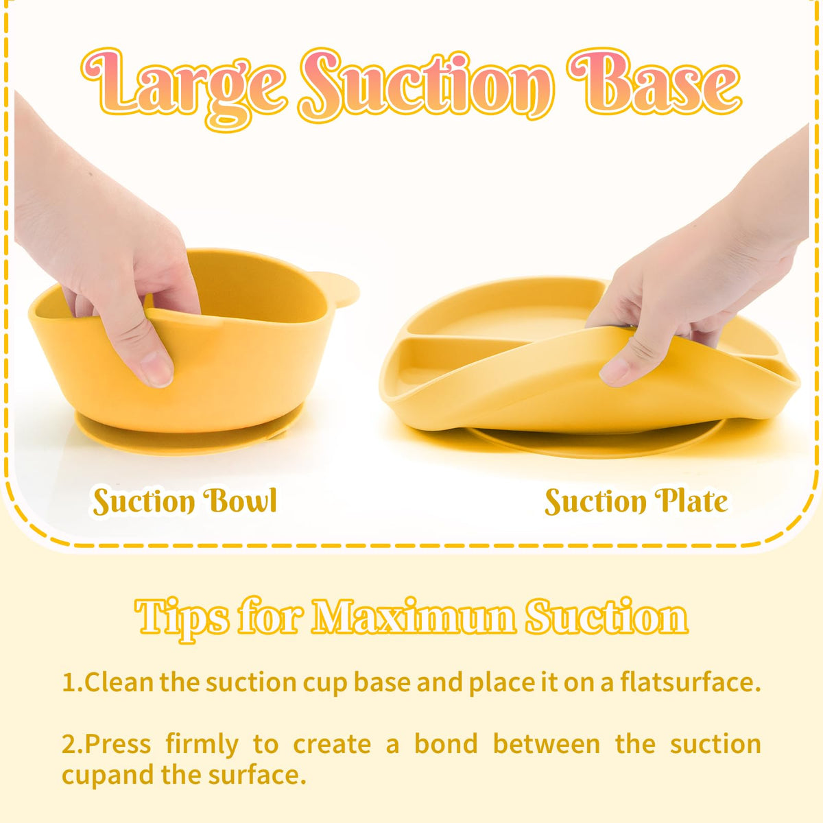 CHCC Silicone Baby Feeding Set, 6 Pcs, Baby Led Weaning Supplies, BPA Free, Yellow