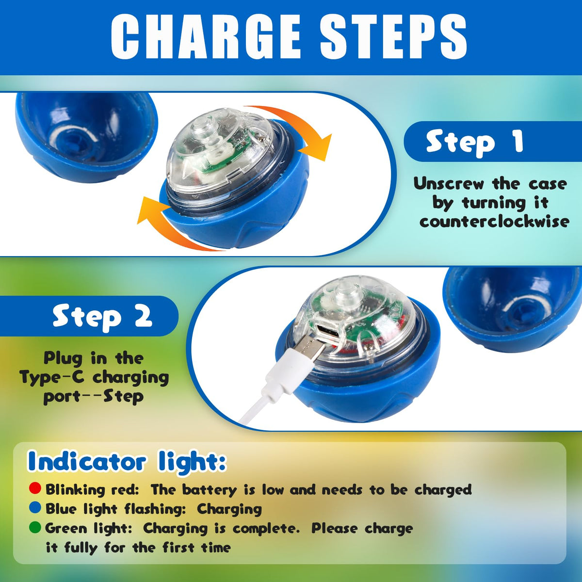 GROTOLY 2Pcs Shaking Dog Ball Toy Blue and Orange Shaky Vibrating Ball Automatic Moving Toy for Dogs