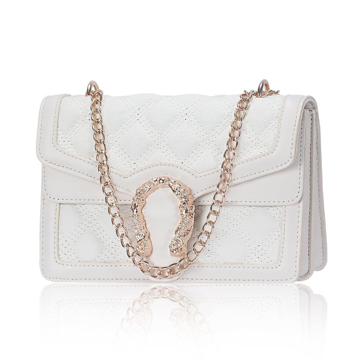 Aiqudou Quilted Crossbody Shoulder Bag for Women - Small Denim Chain Purse Leather Strap Fashion Casual Messenger Purse Bag(Mini White)