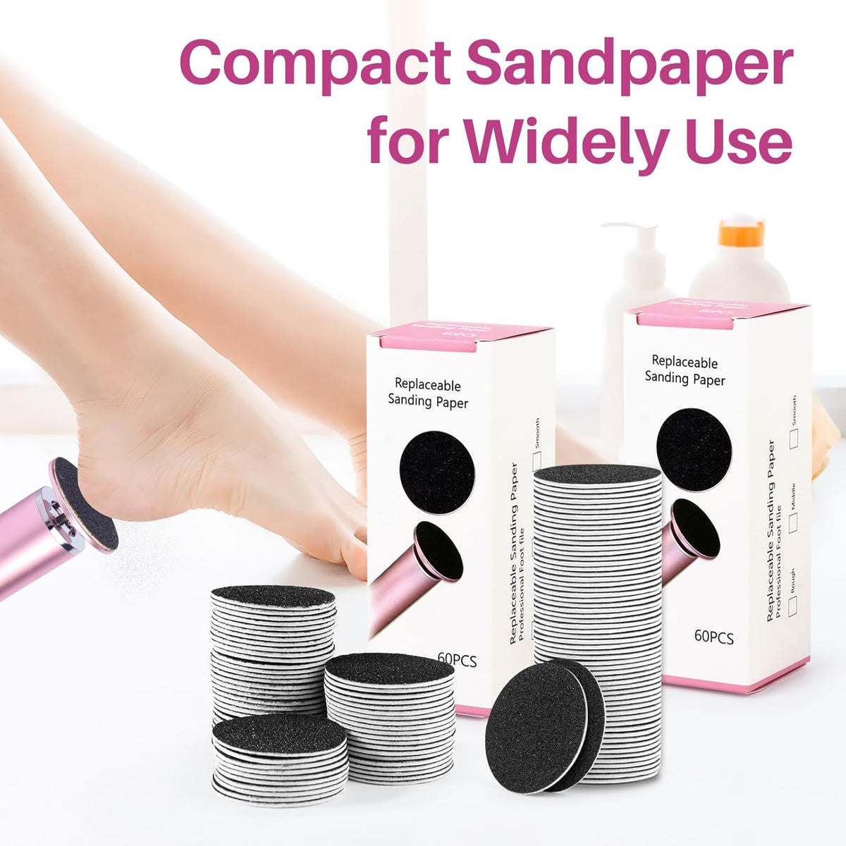 Replaceable Sandpaper for Electric Foot File: 120 Pcs/2 Box Feet Grinder for Skin and Callus Remover - 80/180 Grit Fine Sandpaper Refill Discs for Spa Home Salon
