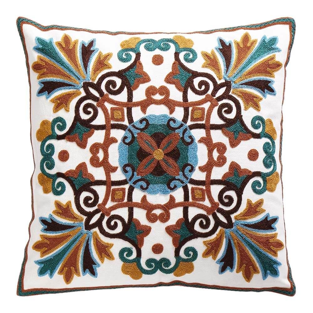 Oneslong Decorative Throw Pillows Cover 18x18inch Pack of 1 Embroidered Pattern 100% Cotton Couch Pillow Covers for Living Room Sofa Chair