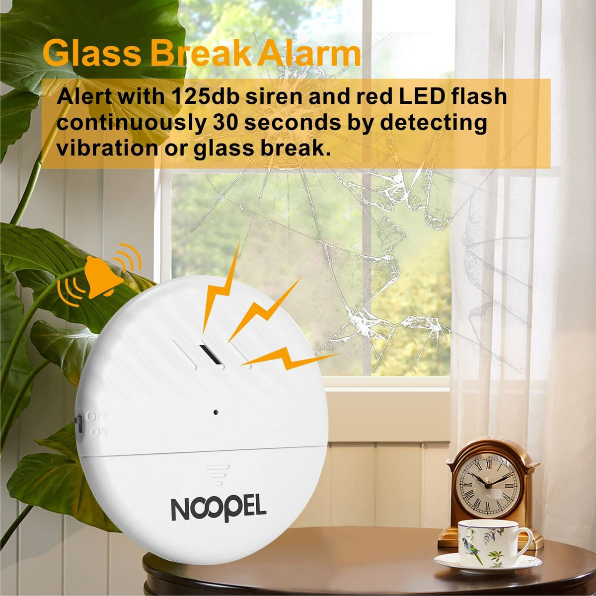 Glass Break Sensor 5 Pack, 125DB Loud Window Alarm Vibration Sensors, Burglar Intruder Entry Alert for Indoor Home Office Security