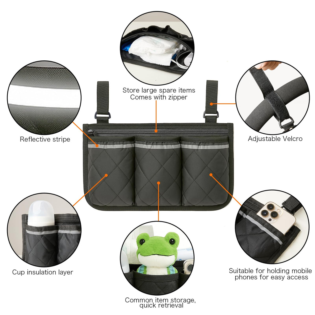 Stroller Caddy Stroller Organizer With Cup Holder, Non Slip Straps Stroller Bag for Phone, Pet Stroller Accessories,Universal Stroller Organizer, stroller caddy,Fits Single & Double Strollers
