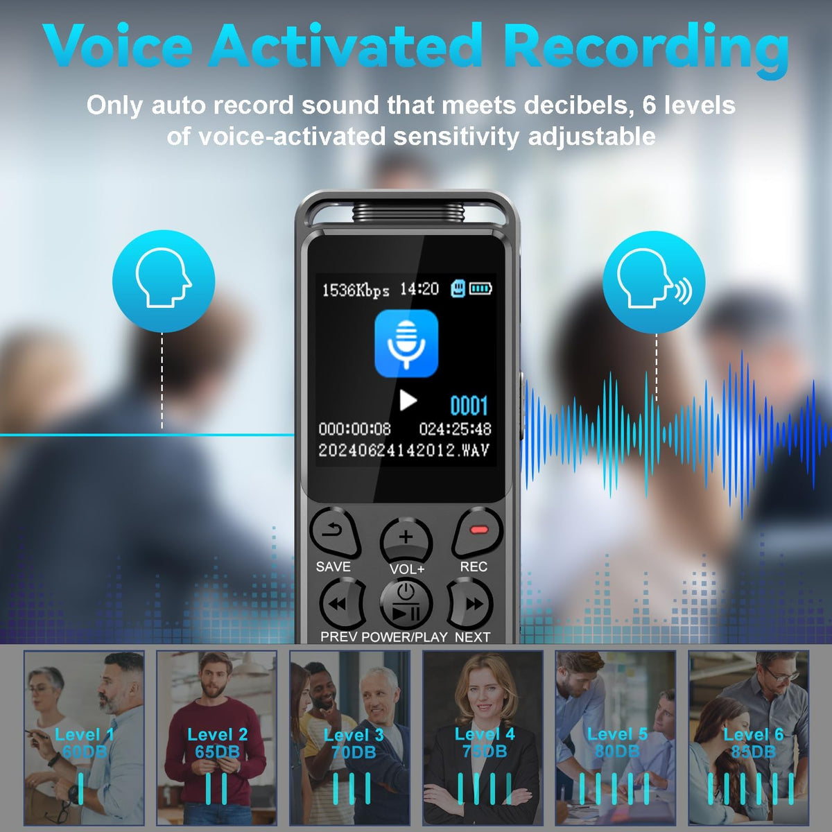 144GB Digital Voice Recorder with Playback, Volorful 1536Kbps Audio Recorder for Interviews Meetings, Voice Activated Recorder Recording Device with Noise Reduction, MP3 Stereo Player, Microphone