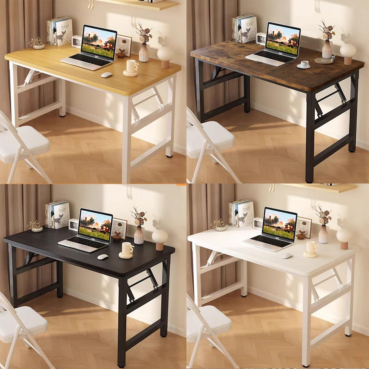 HDOFM 31.5 Inch Folding Table，Square Folding Desks for Small Space,Small Foldable Desk No Assembly,Black.