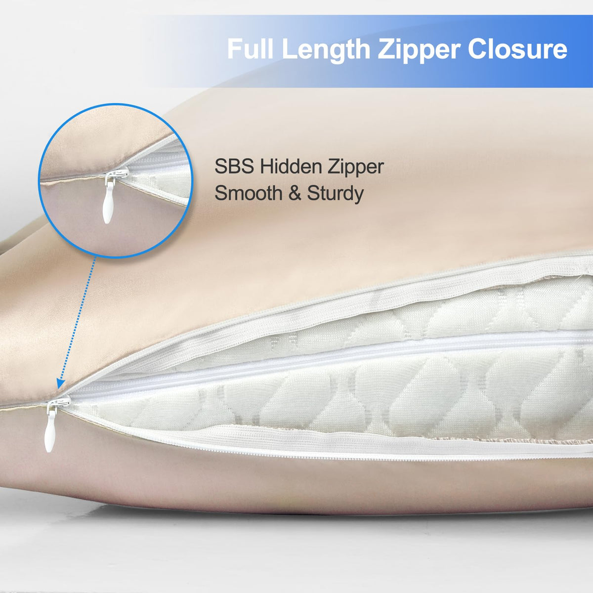Curved Pillow Case, Side Sleeper Pillowcase, Champange Satin Pillowcase Cover with Zipper, Breathable and Soft, Queen Size 20 x 30 Inches