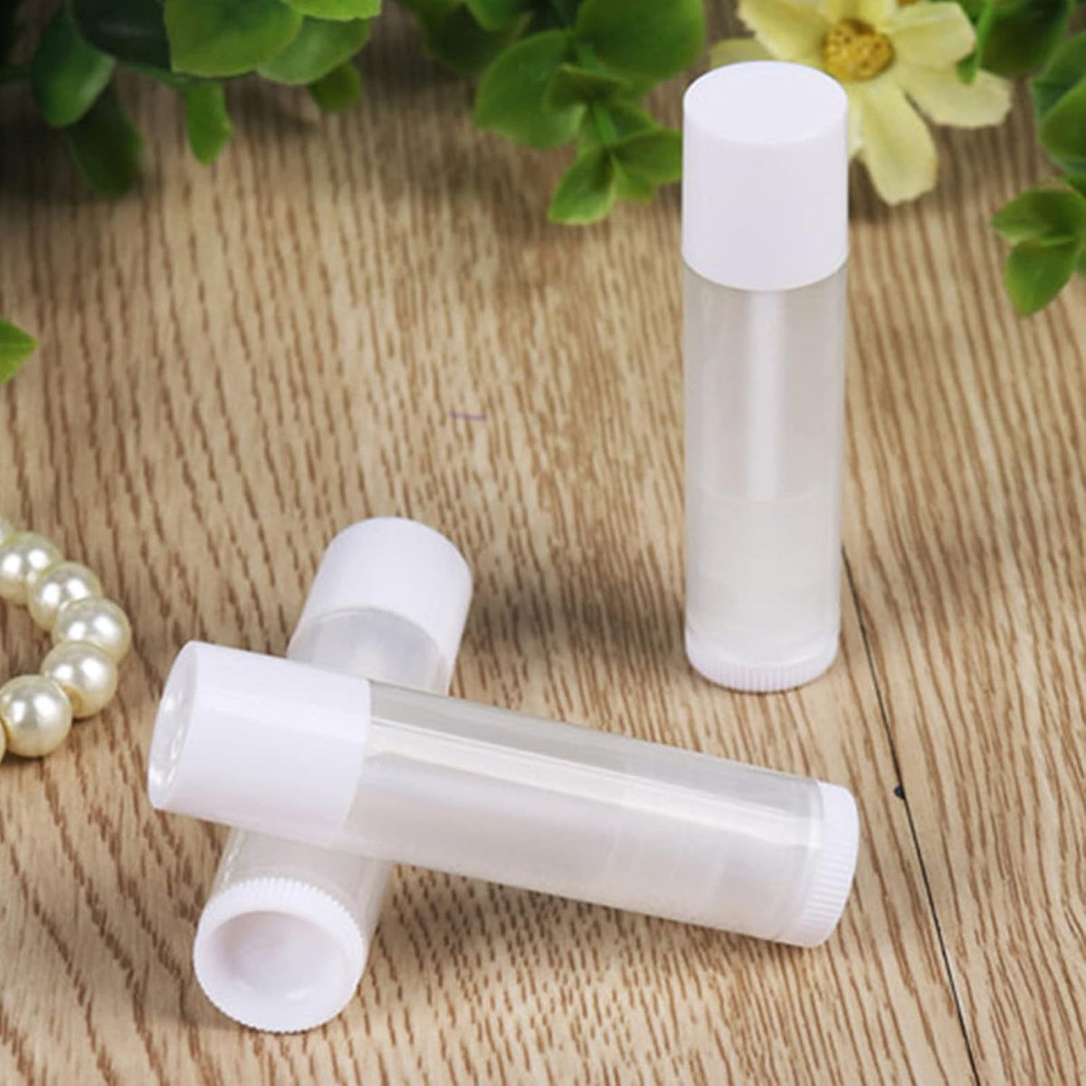 Bekith 100 Pack 5.5ml Clear Empty Lip Balm Tubes with White Caps