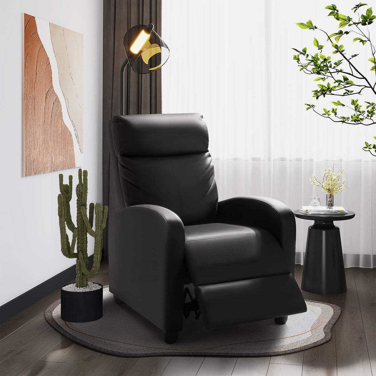 Homall Modern Recliner Chair Padded Seat Pu Leather for Living Room Single Sofa Recliner Seat Club Chair Home Theater Seating (Black)