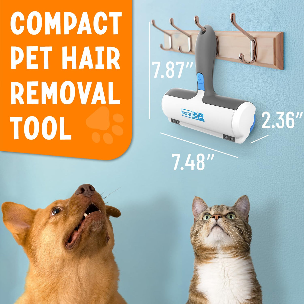 Triton Pet Hair Remover w/Fur Trapping Compartment - Easy to Use Pet Hair Removal Tool - Cat & Dog Hair Remover for Couch, Furniture, Clothes, Bedding, Car - Reusable Lint Roller