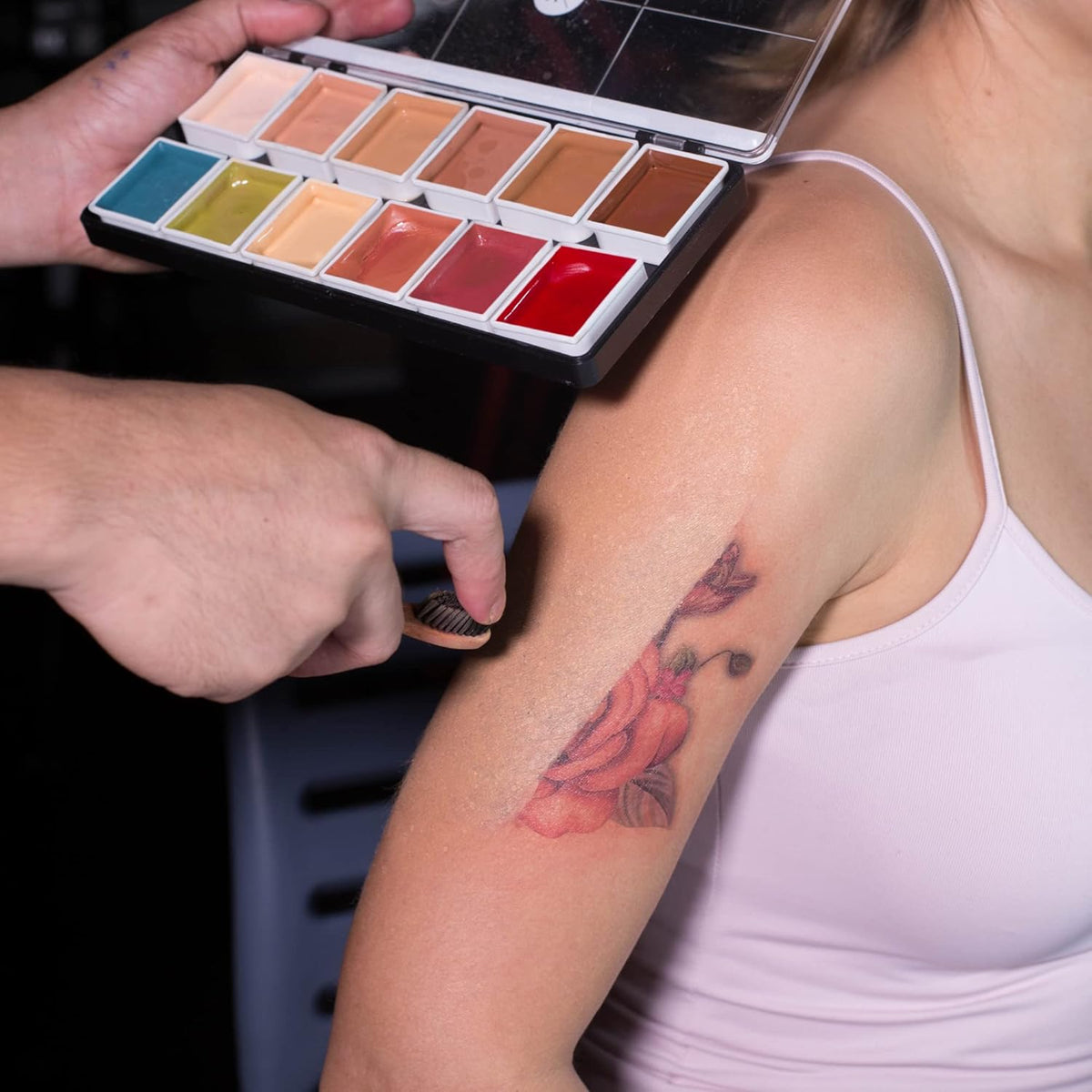 Flesh Tone Alcohol-Activated Palette, Activator, and Remover Kit, Professional SFX Makeup Set, Tattoo Cover