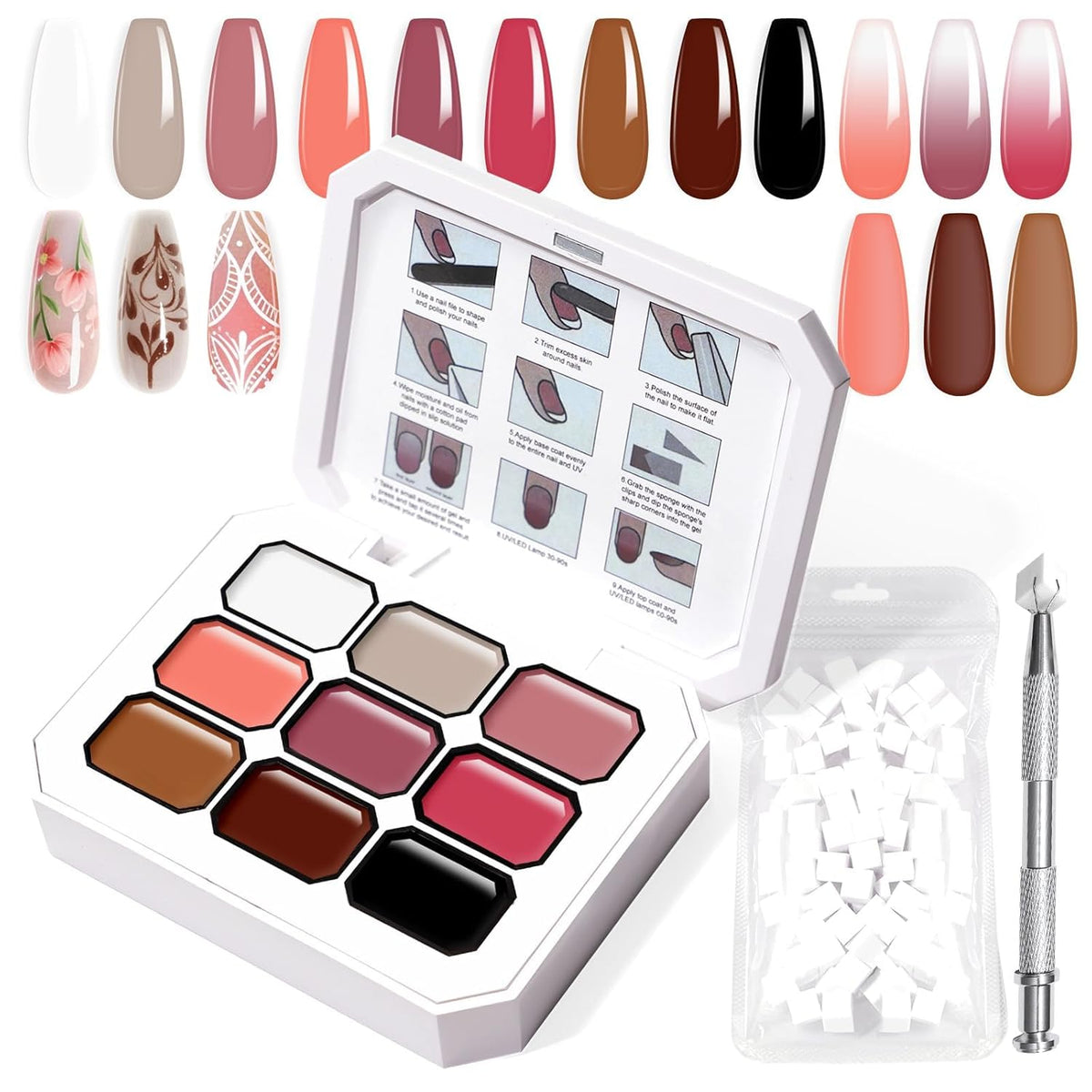 Gradient Painting Gel, 9 Colors Ombre Gel Nail Polish Nude Pink Almond Gary Sponging for Pigment Pat Aura Nails French Manicure Soak Off UV DIY Nail Art Nude Rose Chroma