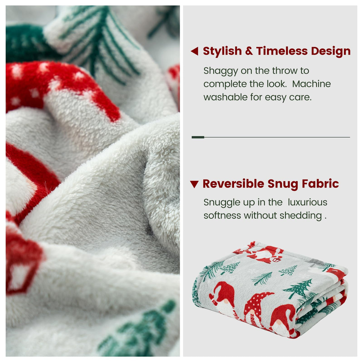 Cozy Bliss Gnome Throw Blanket Spring Blanket Warm Plush Throw Blankets,Ultra Soft Cozy Throw Blankets for Couch,Sofa and Bed(Xmas Gnome Family,50"x60")