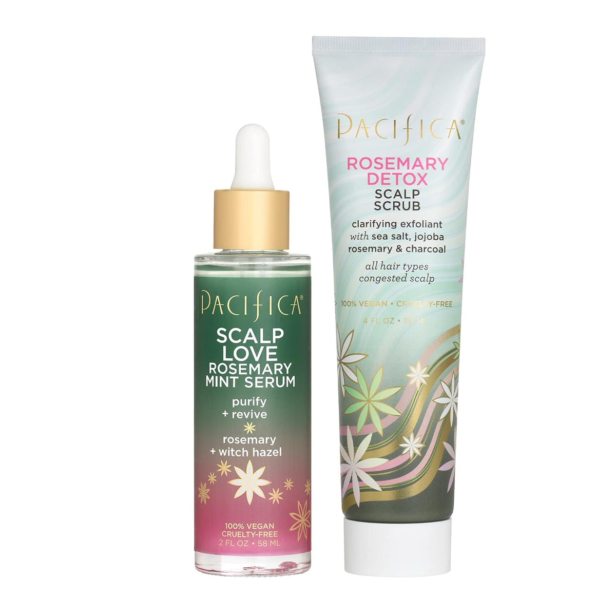 Pacifica Serum and Scalp Scrub Set – Rosemary Mint Scalp Love with Witch Hazel for Detox and Dry Itchy Scalp Relief, Vegan & Cruelty-Free, 2 oz & 4 oz (Set of 2)