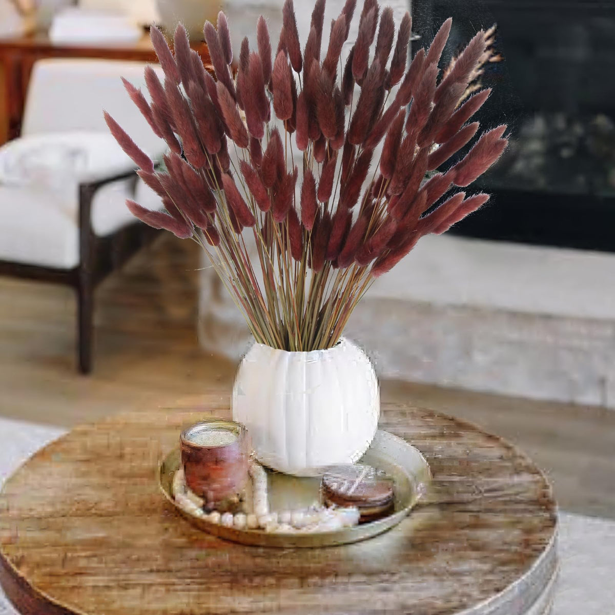CITYES 120 Pcs Dried Bunny Tails Flower Lagurus Ovatus Natural Dried Flowers Rabbit Tail Grass Dried Pampas Grass Floral Arrangement for Boho Decor Wedding Home DIY Farmhouse Table Dark Brown