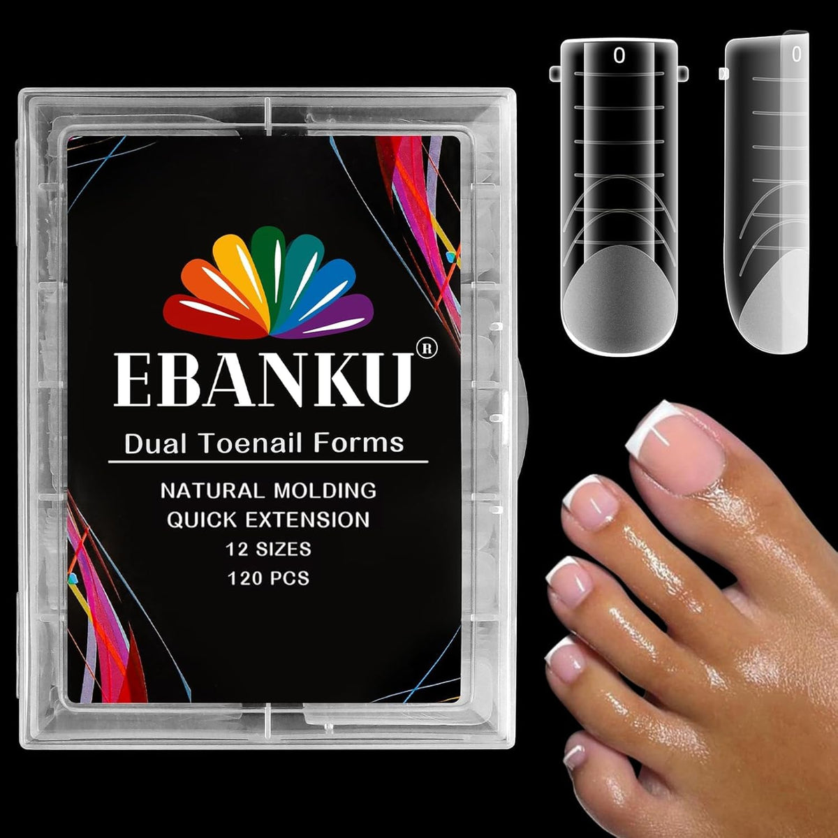 EBANKU Poly Gel Toenail Kit, Toe Dual Nail Forms Reusable Poly Gel Nail Kit for Toe Nail Extension Gel Press on Toe Nail Tips Poly Gel Toenail Forms for Women Pedicure Tools, 120PCS, 120 Sizes