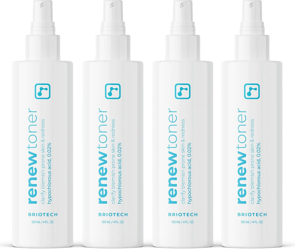 BRIOTECH Renew Toner, Hypochlorous Acid Spray, Minimize Appearance of Blemishes, Soothing Facial Mist for Sensitive Skin, Calm Redness & Bumps, Vegan, 4 fl oz (4 Pack)