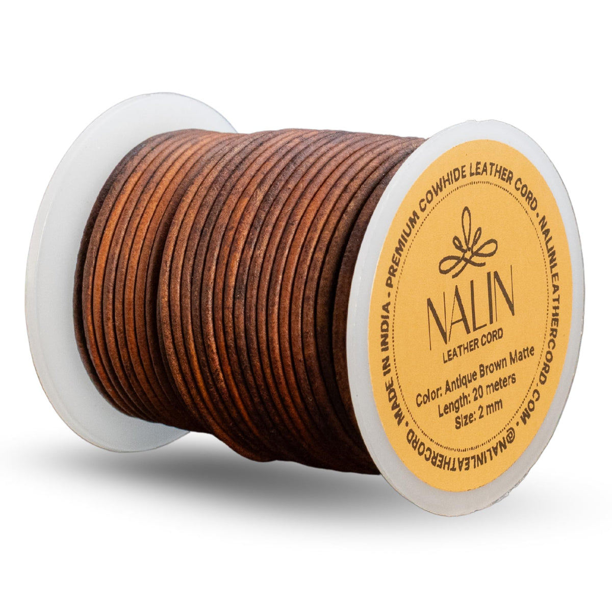 Real/Genuine Round Leather Cord for Jewelry Making, Leather Strips & Strings for Necklaces, Bracelets, Braiding, Crafts – Matte Finish (Antique/Distressed Brown, 2 mm)