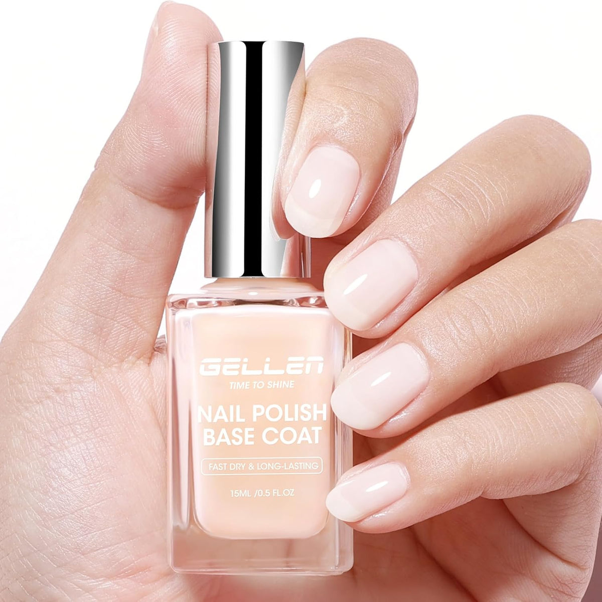 GELLEN 4‑in‑1 Clear Nail Polish Base Coat Sheer Tinted Cream Milky, Ridge Filler For Nails, Nail Strengthener Concealer, Calcium Formula Smoothes Strengthens Nails, Enhances Natural Look, HEMA Free