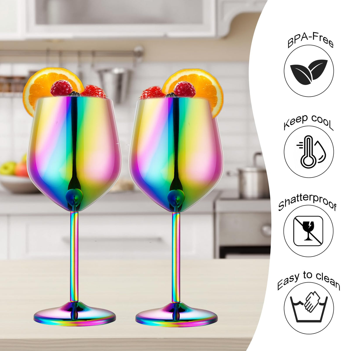 UNISWEET Stainless Steel Wine Glasses Set of 2, 18 oz Unbreakable Colorful Wine Glass Unique Metal Wine Goblets for Outdoor Capming and Pool Gift for Wine Lovers